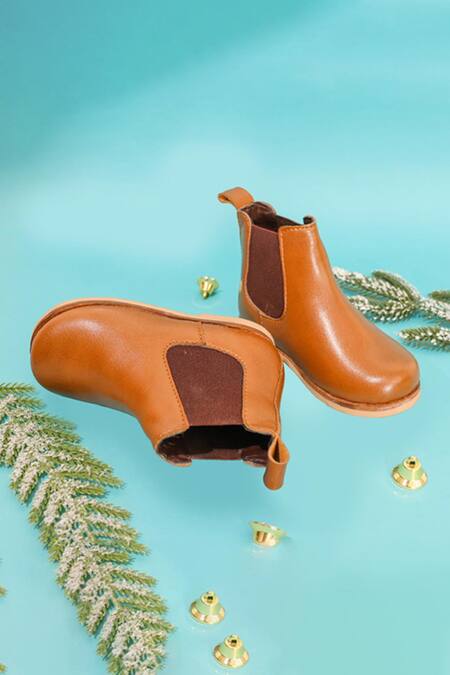 Hello JR_Brown Plain Leatherette Chelsea Boots _Online_at_Aza_Fashions