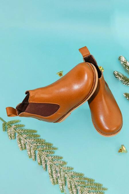 Buy_Hello JR_Brown Plain Leatherette Chelsea Boots _Online_at_Aza_Fashions