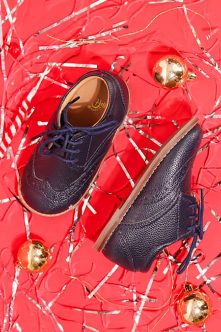 Hello JR Textured Navy Blue Lace Up Shoes 