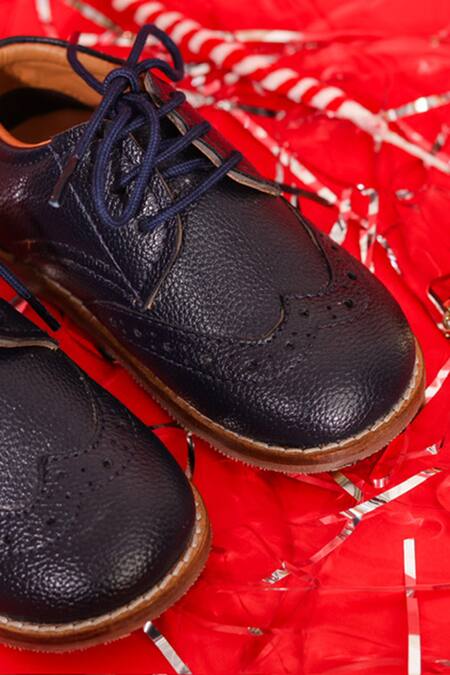 Buy_Hello JR_Blue Textured Navy Lace Up Shoes _Online_at_Aza_Fashions