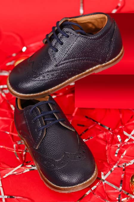 Shop_Hello JR_Blue Textured Navy Lace Up Shoes _Online_at_Aza_Fashions