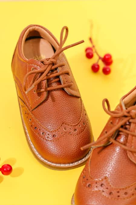 Buy_Hello JR_Brown Textured Brogue Lace Up Shoes _Online_at_Aza_Fashions