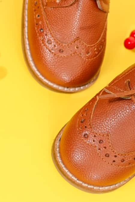 Shop_Hello JR_Brown Textured Brogue Lace Up Shoes _Online_at_Aza_Fashions