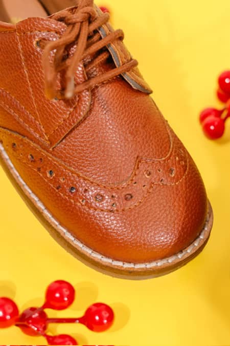 Hello JR_Brown Textured Brogue Lace Up Shoes _at_Aza_Fashions