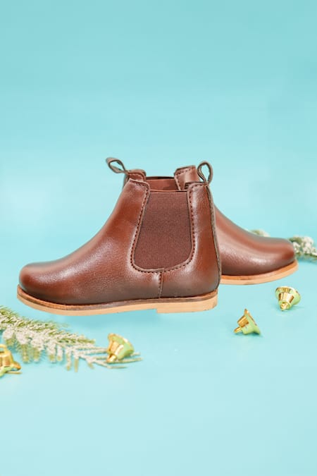 Hello JR_Brown Plain Chelsea Leatherette Boots _Online_at_Aza_Fashions
