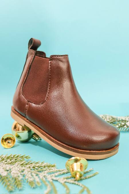 Buy_Hello JR_Brown Plain Chelsea Leatherette Boots _Online_at_Aza_Fashions