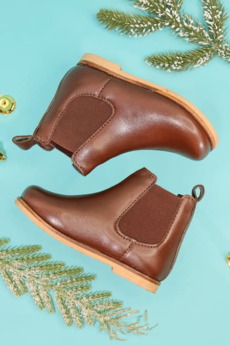Shop_Hello JR_Brown Plain Chelsea Leatherette Boots _Online_at_Aza_Fashions