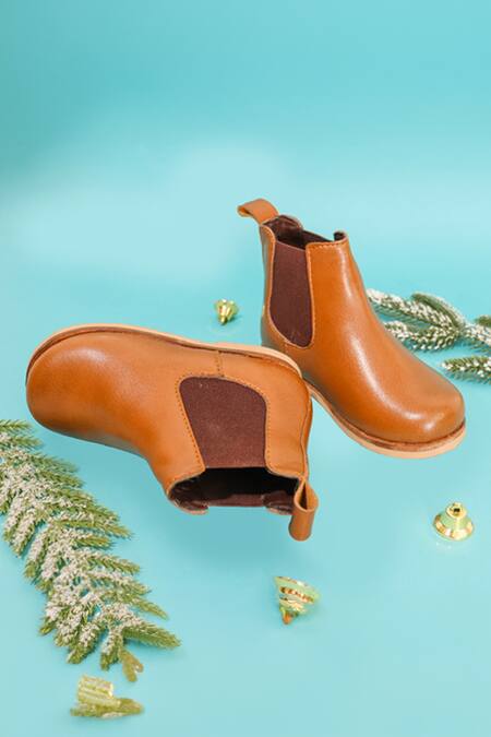 Hello JR_Brown Plain Tan Leatherette Chelsea Boots _Online_at_Aza_Fashions