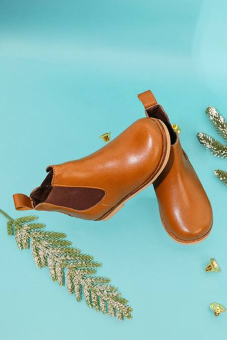 Buy_Hello JR_Brown Plain Tan Leatherette Chelsea Boots _Online_at_Aza_Fashions