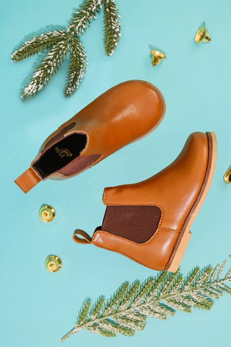 Shop_Hello JR_Brown Plain Tan Leatherette Chelsea Boots _Online_at_Aza_Fashions