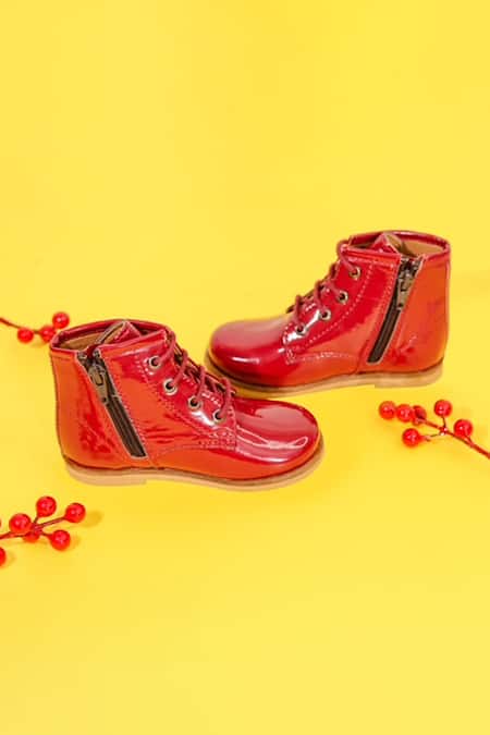 Hello JR Cherry Red Lace Up Leatherette Shoes 