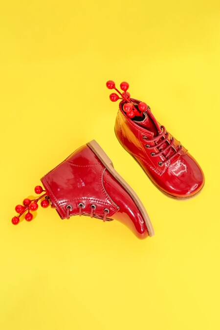 Hello JR_Red Plain Cherry Lace Up Leatherette Shoes _Online_at_Aza_Fashions