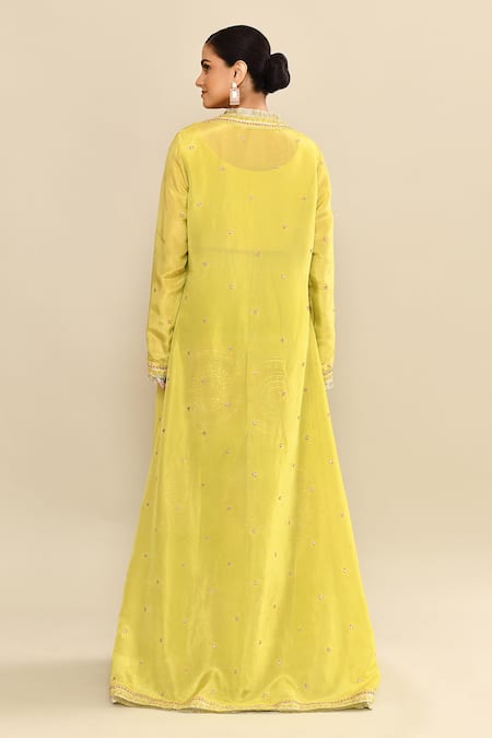 Kalighata Green Hand Embroidered Jacket & Sharara Set 