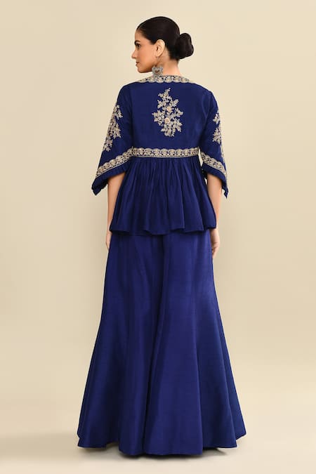 Kalighata Navy Blue Peplum Embroidered Kurta Set 
