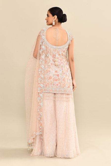 Kalighata Floral Cutdana Embroidered Kurta Sharara Set 