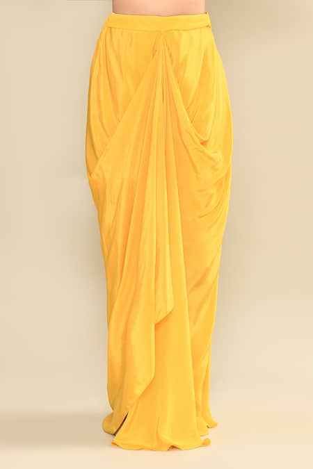 Kalighata_Yellow Organza Sequins, Embroidery Open Neck, Polo Hand Jacket Dhoti Set _Online_at_Aza_Fashions