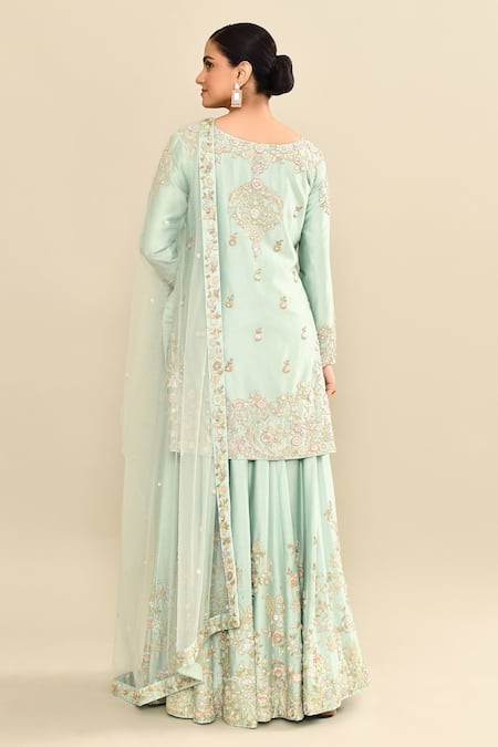 Kalighata Floral Cutdana Embroidered Kurta Sharara Set 