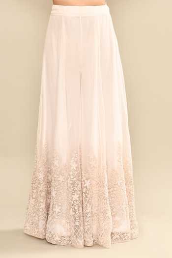 Kalighata_Pink Organza Sequins, Cut Work Square Neck Embroidered Kurta Sharara Set _Online_at_Aza_Fashions