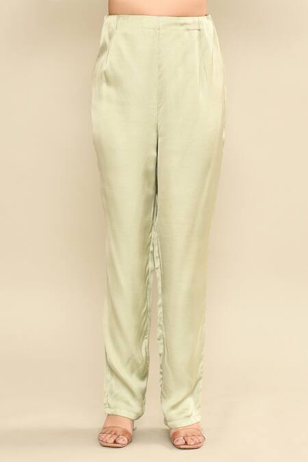 Kalighata_Green , Satin Sequins, Cut Aqua Hand Embroidered Anarkali And Pant Set _Online_at_Aza_Fashions