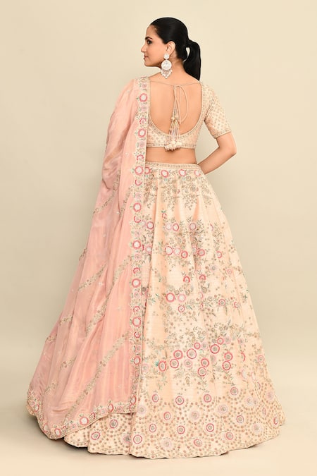 Kalighata Hand Embroidered Pink Bridal Lehenga Set 