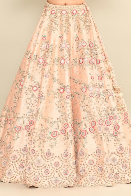 Kalighata_Pink Silk Sequins, Embroidery Hand Bridal Lehenga Set _Online_at_Aza_Fashions