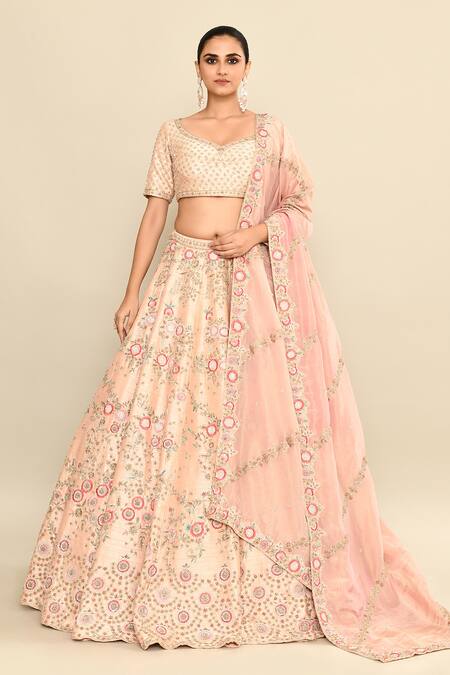 Buy_Kalighata_Pink Silk Sequins, Embroidery Hand Bridal Lehenga Set _Online_at_Aza_Fashions