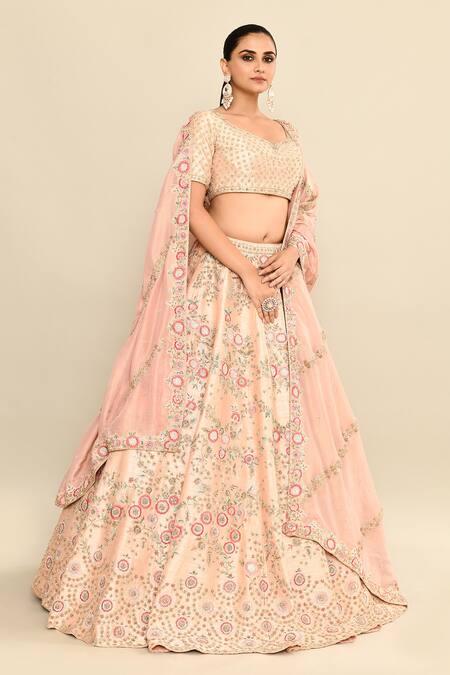 Kalighata_Pink Silk Sequins, Embroidery Hand Bridal Lehenga Set _at_Aza_Fashions