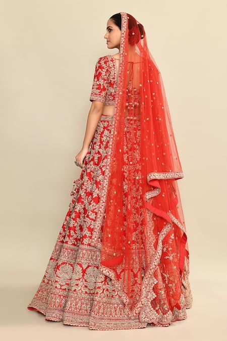 Kalighata Red Hand Embroidered Bridal Lehenga Set 