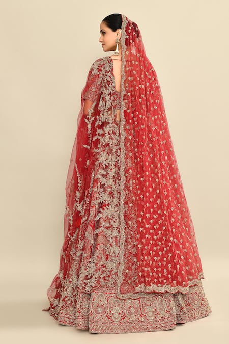 Kalighata Red Ethnic Motif Embroidered Bridal Lehenga Set 