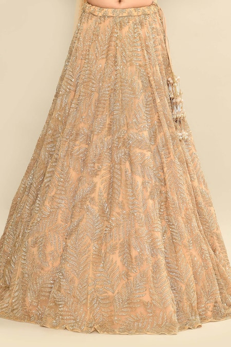 Kalighata_Gold Organza Cut Work, Sequins, Tassels Hand Embroidered Lehenga Set _Online_at_Aza_Fashions