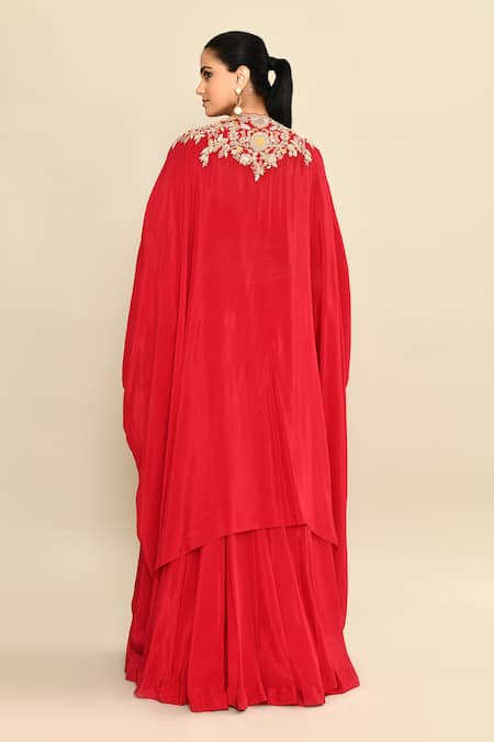 Kalighata Floral Embroidered Lehenga Set With Cape 