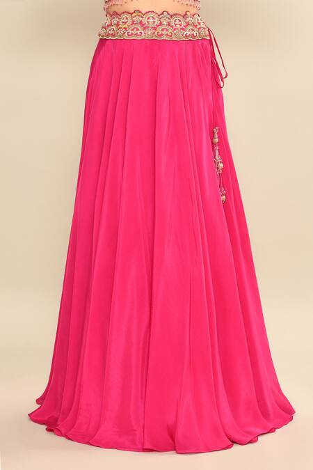 Kalighata_Pink Silk Tassels, Cut Work, Sequins Floral Embroidered Lehenga Set With Cape _Online_at_Aza_Fashions