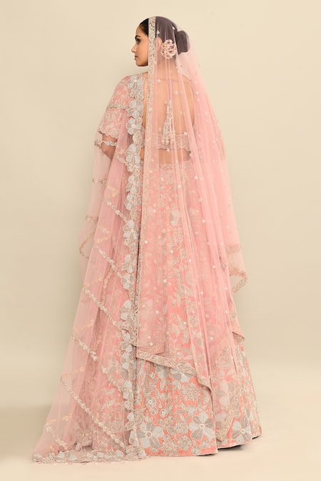 Kalighata Floral Motif Embroidered Velvet Lehenga Set 