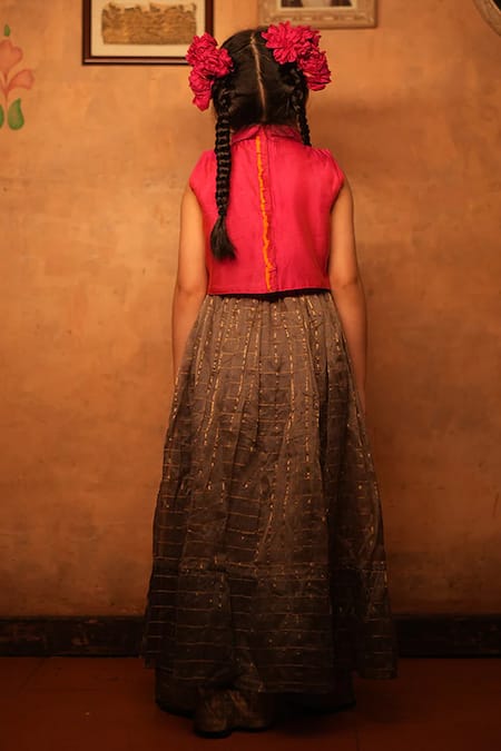 Love The World Today Handwoven Checkered Lehenga & Choli Set 