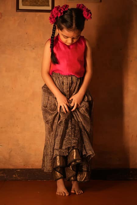 Love The World Today Pink Cotton Silk Woven Checkered Lehenga And Choli Set Online at Aza Fashions Love The World Today_Pink Cotton Silk Woven Checkered Lehenga And Choli Set _Online_at_Aza_Fashions