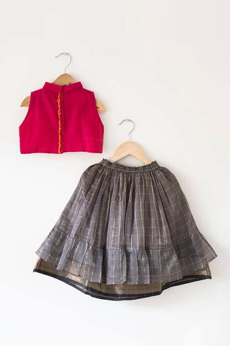 Buy Love The World Today Pink Cotton Silk Woven Checkered Lehenga And Choli Set Online at Aza Fashions Buy_Love The World Today_Pink Cotton Silk Woven Checkered Lehenga And Choli Set _Online_at_Aza_Fashions