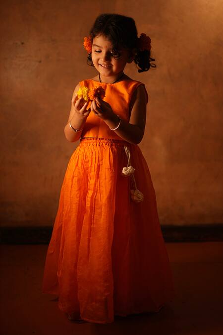 Shop Love The World Today Orange Cotton Silk Woven Geometric Butti Lehenga And Choli Set at Aza Fashions Shop_Love The World Today_Orange Cotton Silk Woven Geometric Butti Lehenga And Choli Set_at_Aza_Fashions