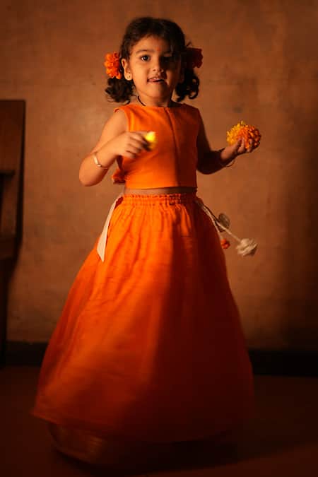 Love The World Today Orange Cotton Silk Woven Geometric Butti Lehenga And Choli Set Online at Aza Fashions Love The World Today_Orange Cotton Silk Woven Geometric Butti Lehenga And Choli Set_Online_at_Aza_Fashions