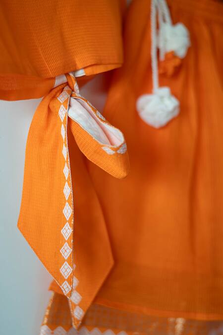 Buy Love The World Today Orange Cotton Silk Woven Geometric Butti Lehenga And Choli Set Buy_Love The World Today_Orange Cotton Silk Woven Geometric Butti Lehenga And Choli Set