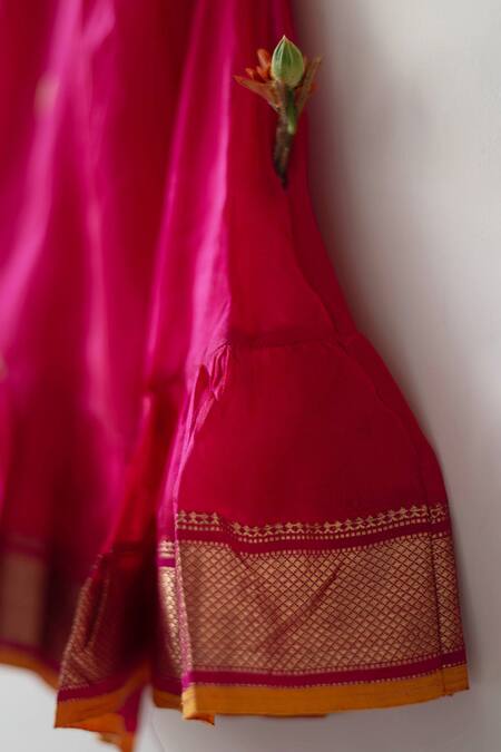 Shop Love The World Today Pink Cotton Silk Woven Buti Motifs One Shoulder Dress Shop_Love The World Today_Pink Cotton Silk Woven Buti Motifs One Shoulder Dress