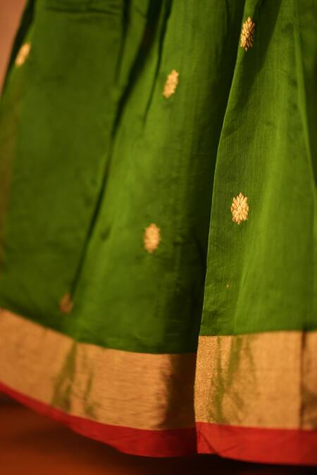 Love The World Today Green Cotton Silk Woven Buti Motifs Lehenga And Pleated Top Set at Aza Fashions Love The World Today_Green Cotton Silk Woven Buti Motifs Lehenga And Pleated Top Set_at_Aza_Fashions