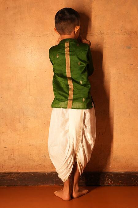 Shop_Love The World Today_Green Cotton Silk Woven Buti Motifs Kurta_at_Aza_Fashions