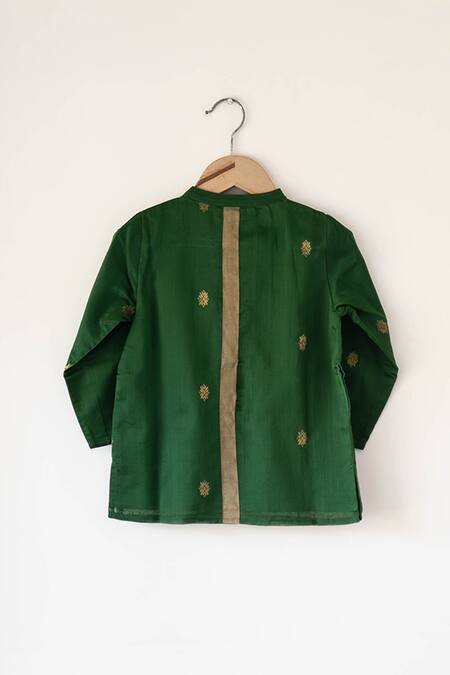 Shop_Love The World Today_Green Cotton Silk Woven Buti Motifs Kurta_Online_at_Aza_Fashions