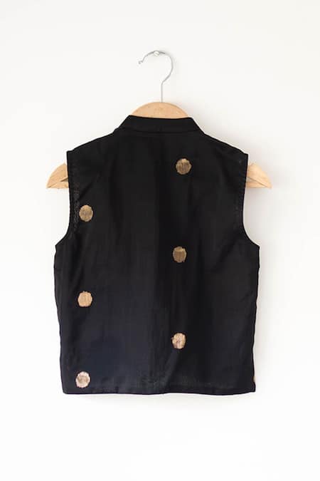 Love The World Today Black Cotton Silk Woven Polka Nehru Jacket Online at Aza Fashions Love The World Today_Black Cotton Silk Woven Polka Nehru Jacket _Online_at_Aza_Fashions