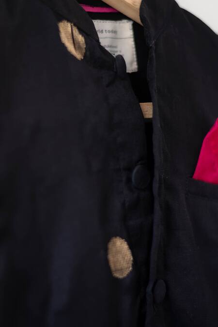 Shop Love The World Today Black Cotton Silk Woven Polka Nehru Jacket Online at Aza Fashions Shop_Love The World Today_Black Cotton Silk Woven Polka Nehru Jacket _Online_at_Aza_Fashions