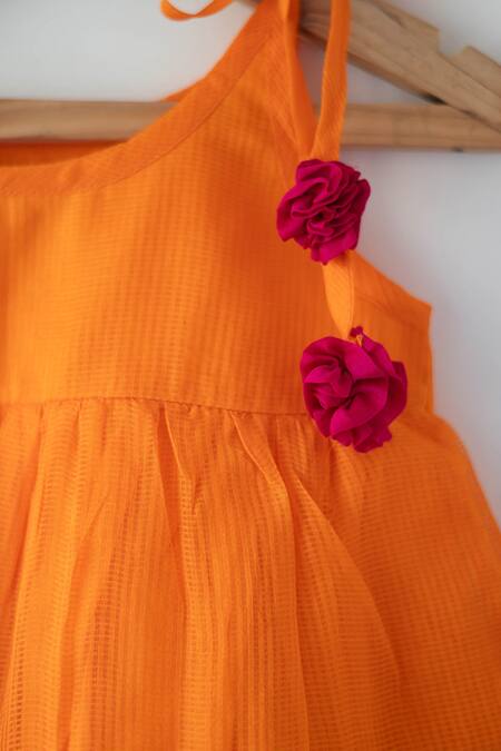 Buy_Love The World Today_Orange Cotton Silk Woven Geometric Butti Tiered Dress_Online_at_Aza_Fashions