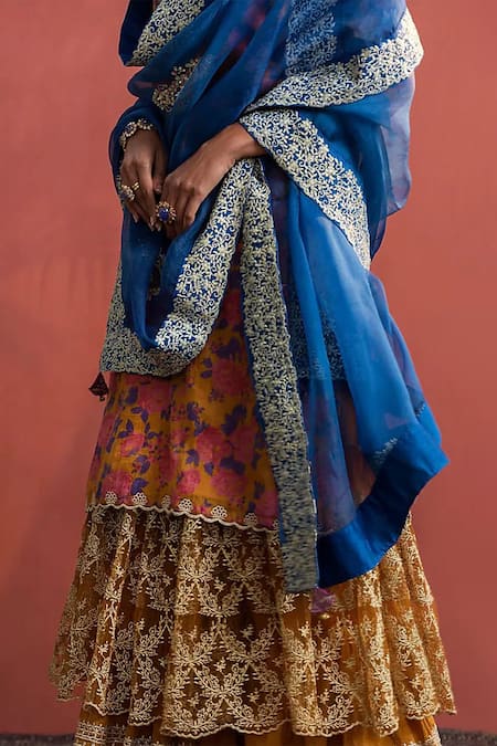 Buy Naaz By Noor Orange Organza Embroidery V-neck Gulbahar Print Kurta Sharara Set Online at Aza Fashions Buy_Naaz By Noor_Orange Organza Embroidery V-neck Gulbahar Print Kurta Sharara Set _Online_at_Aza_Fashions