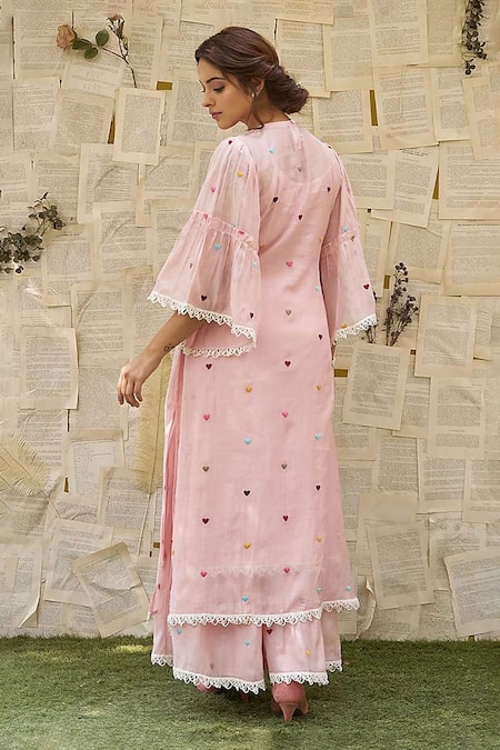 Naaz By Noor Baby Pink Heart Embroidered Kurta Sharara Set 