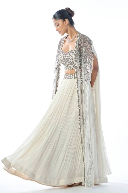 Rishi And Soujit Ivory Georgette Cut Work, Embroidery Sweetheart Neck Cutdana Lehenga Set Online at Aza Fashions Rishi And Soujit_Ivory Georgette Cut Work, Embroidery Sweetheart Neck Cutdana Lehenga Set _Online_at_Aza_Fashions