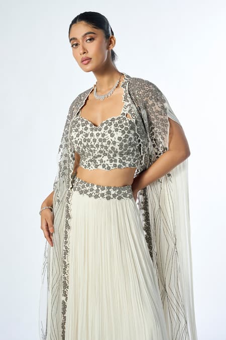 Buy Rishi And Soujit Ivory Georgette Cut Work, Embroidery Sweetheart Neck Cutdana Lehenga Set Online at Aza Fashions Buy_Rishi And Soujit_Ivory Georgette Cut Work, Embroidery Sweetheart Neck Cutdana Lehenga Set _Online_at_Aza_Fashions